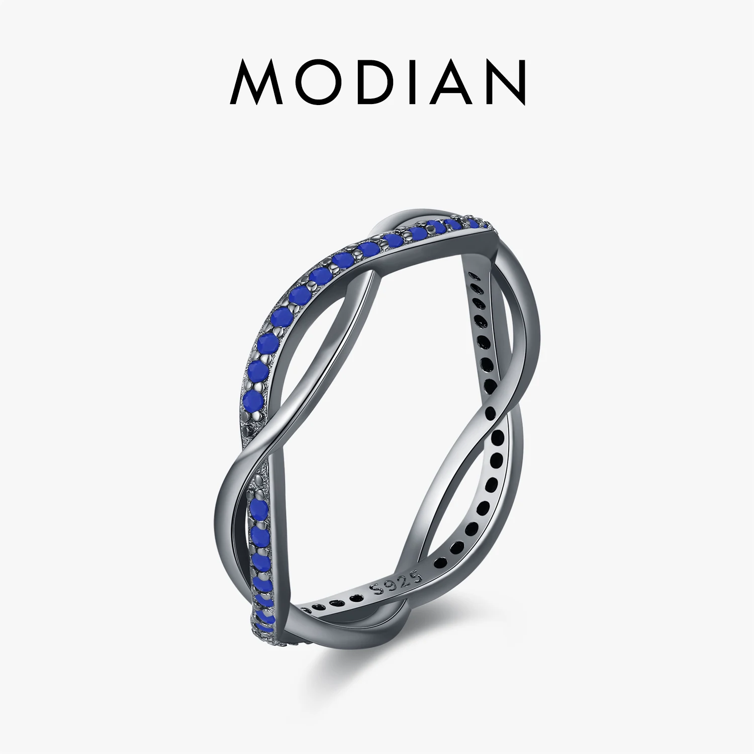 MODIAN 925 Sterling Silver Line Twining Charm Finger Rings Black Stackable Synthetic Lapis Lazuli Jewelry For Women Party Gifts 1