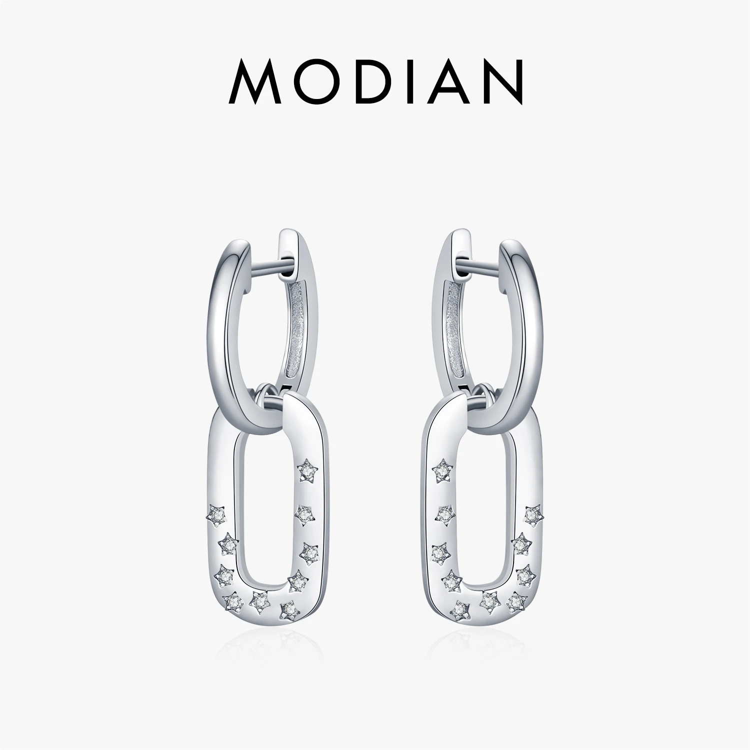 MODIAN Star-Studded Clear CZ Earrings 925 Sterling Silver Luxury Rectangle Dangle Hoop Earrings For Women Fine Jewelry 1