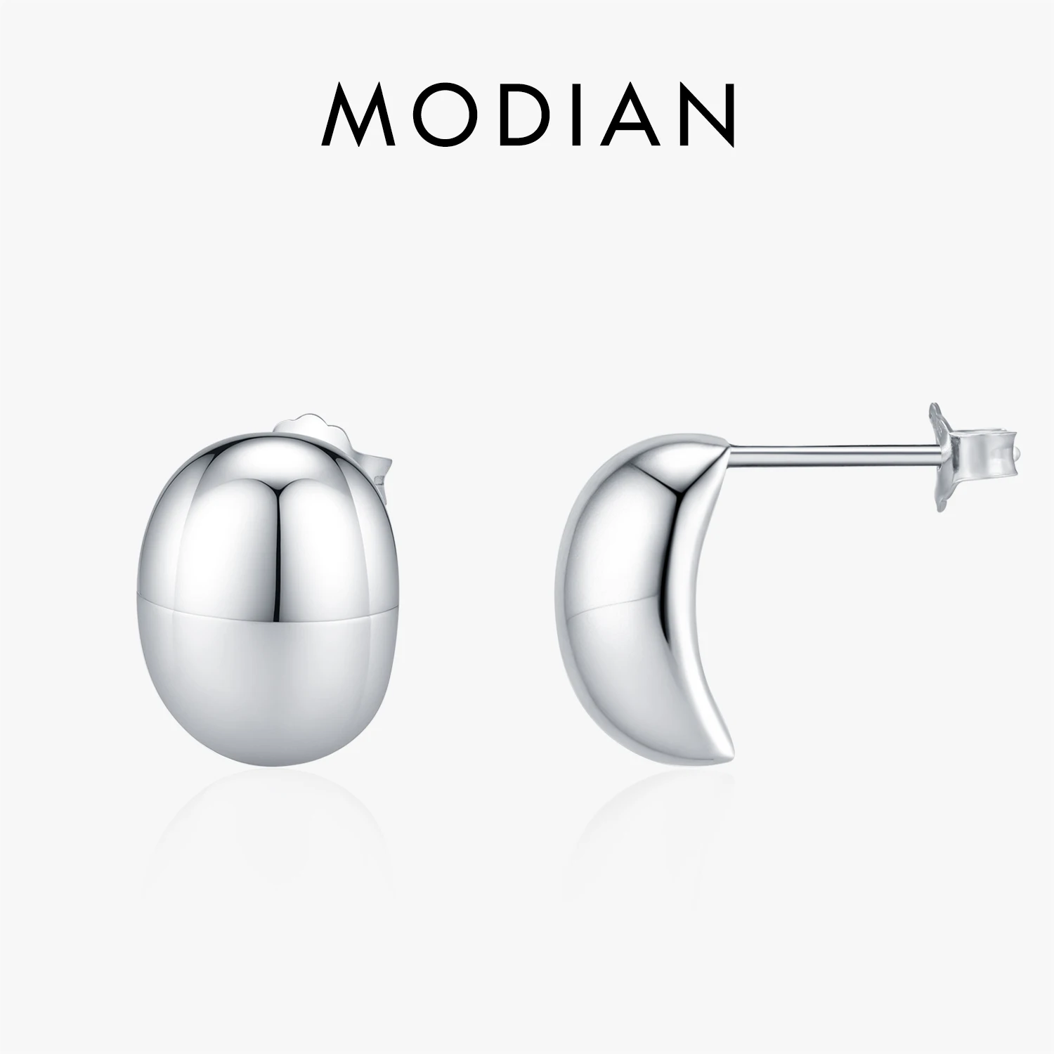 MODIAN 925 Sterling Silver Trendy Minimalist Oval Mirror Metal Design Stud Earrings For Women Vacation Daily Fine Jewelry 1