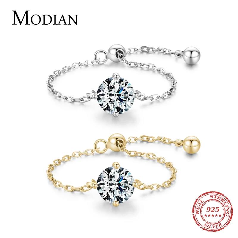 Modian Adjustable Chain Link Female Rings Real 925 Sterling Silver Ten Hearts Sparkling CZ Finger Ring For Women Wedding Jewelry 1
