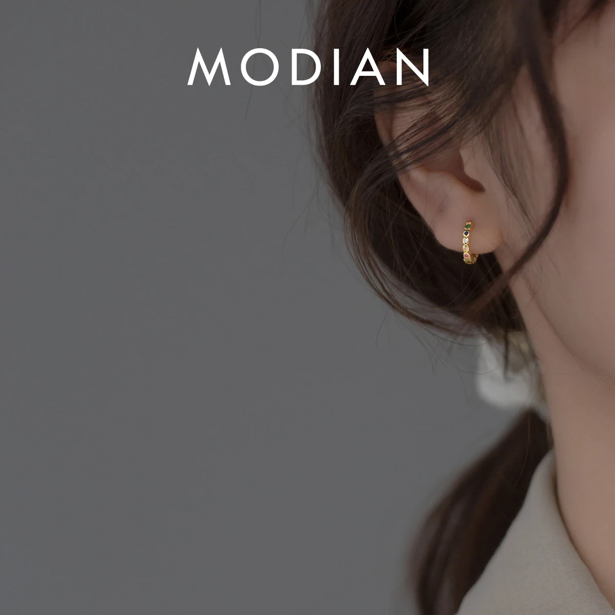 MODIAN Authentic 925 Sterling Silver Small Rainbow Color Zirconia Hoop Earrings For Women Fine Jewelry Ear Buckles 1