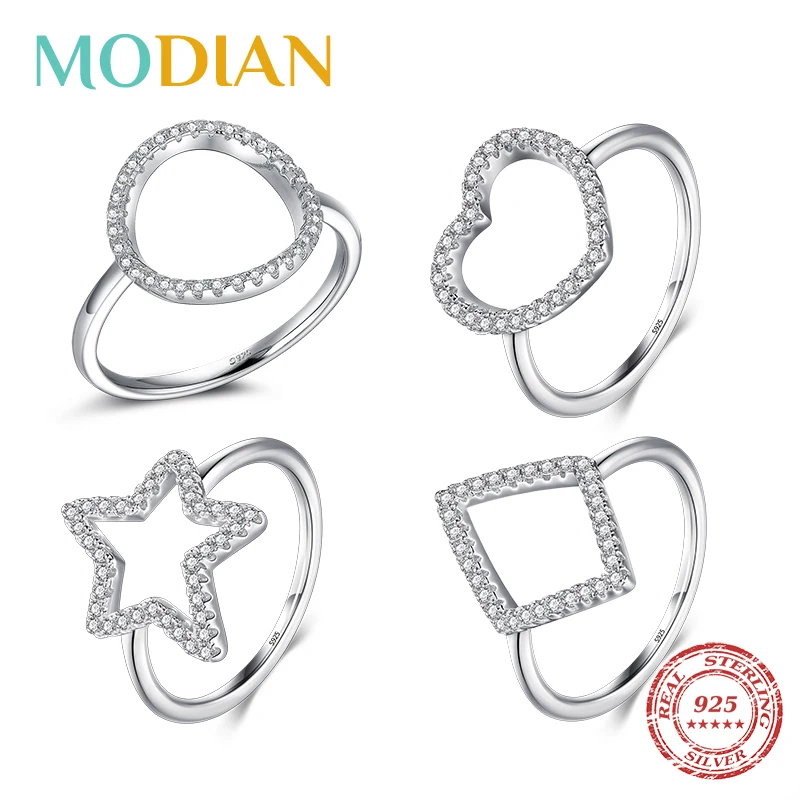 Modian 925 Sterling Silver Sprakling Clear CZ Rings For Women Fashion Heart Star Round Rhombus Shape Finger Rings Fine Jewelry 1
