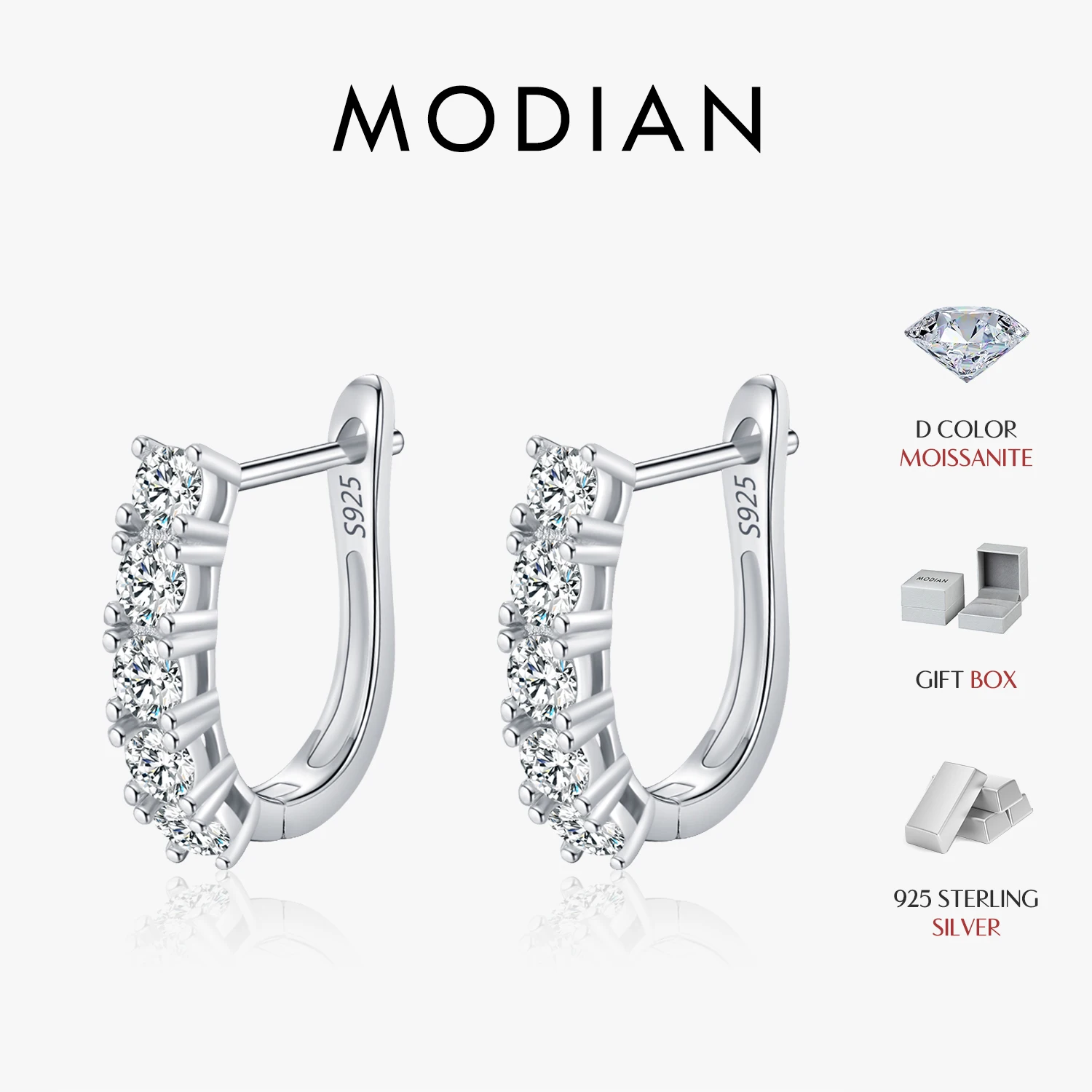 MODIAN D Color U Shape Moissanite Earrings 925 Sterling Silver Elegant Exquisite Hoop Earrings For Women Wedding Jewelry 1