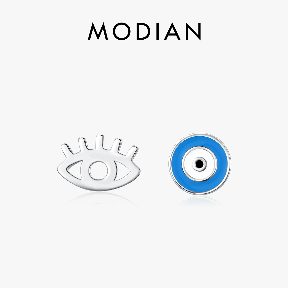 MODIAN Asymmetric Cute Blue Enamel Hollow Eye Stud Earrings 925 Sterling Silver Trendy Platinum Plated Jewelry For Women Gifts 1