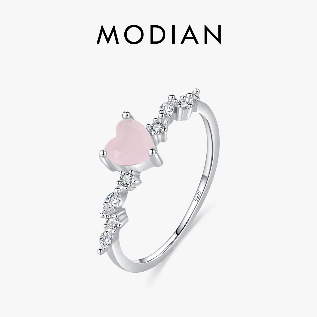 MODIAN 925 Sterling Silver Elegant Pink Crystal Heart Finger Rings For Women Birthday Romantic Gift Fine Jewelry Accessories 1