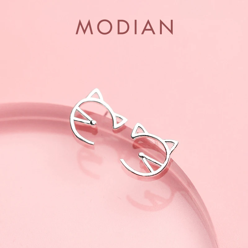 Modian Animal Cat Face Stud Earrings for Women Kid Girls Cute Design 925 Sterling Silver Korean Fashion Jewelry Ear Pins 1
