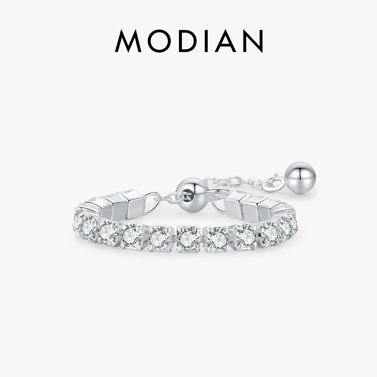 Modian 100% 925 Sterling Silver Adjustable Sparkling Clear CZ Female Finger Ring For Women Classic Luxury Wedding Jewelry Gifts 1