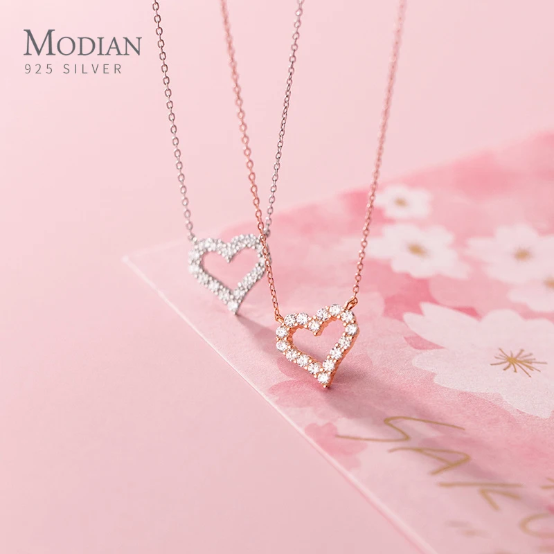Modian A Row Glittering Zirconia Lovely Hearts Shape 925 Sterling Silver Pendant for Women Girl Enggement Party Fine Jewelry 1