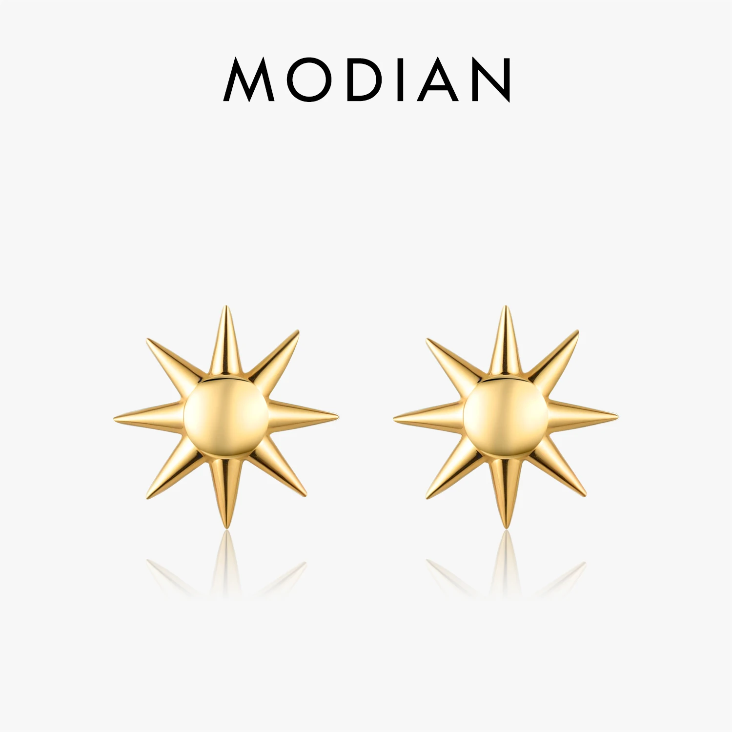 MODIAN 925 Sterling Silver Trendy Delicate Golden Color Sun Unisex Stud Earrings For Men Women Fine Jewelry 1