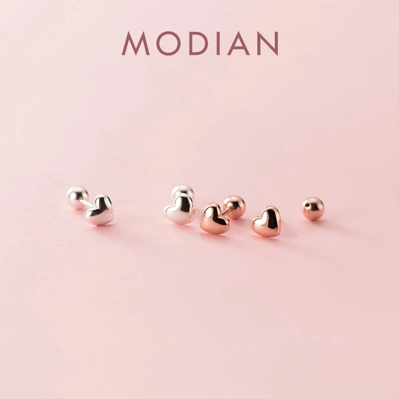 Modian Authentic 925 sterling Silver Rose Gold Color Glossy Hearts Stud Earring for Women Fashion Simple Ear Studs Fine Jewelry 1