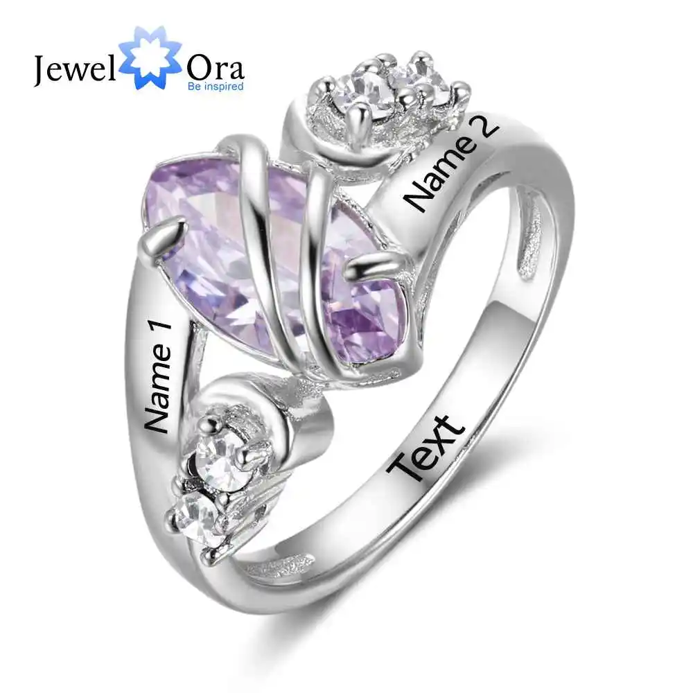 Custom Birthstone Ring Engrave Name Love Rings 925 Sterling Silver Party Rings For Women Free Gift Box ( JewelOra RI102739) 1