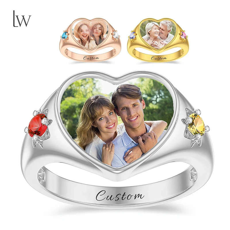 Custom Photo Ring Personalized Birthstone Rings for Women Customized Picture Ring Memorial Rings Promise Rings for Her Women 1