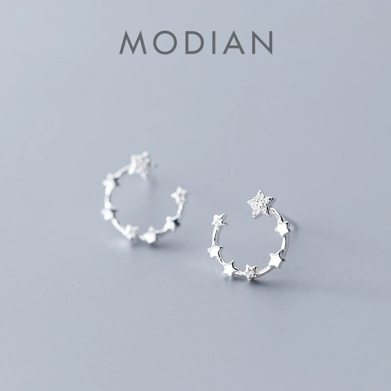 Modian 100% 925 Sterling Silver Exquisite Round Stars Stud Earrings for Women Rose Gold Color Fashion Sterling Silver Jewelry 1