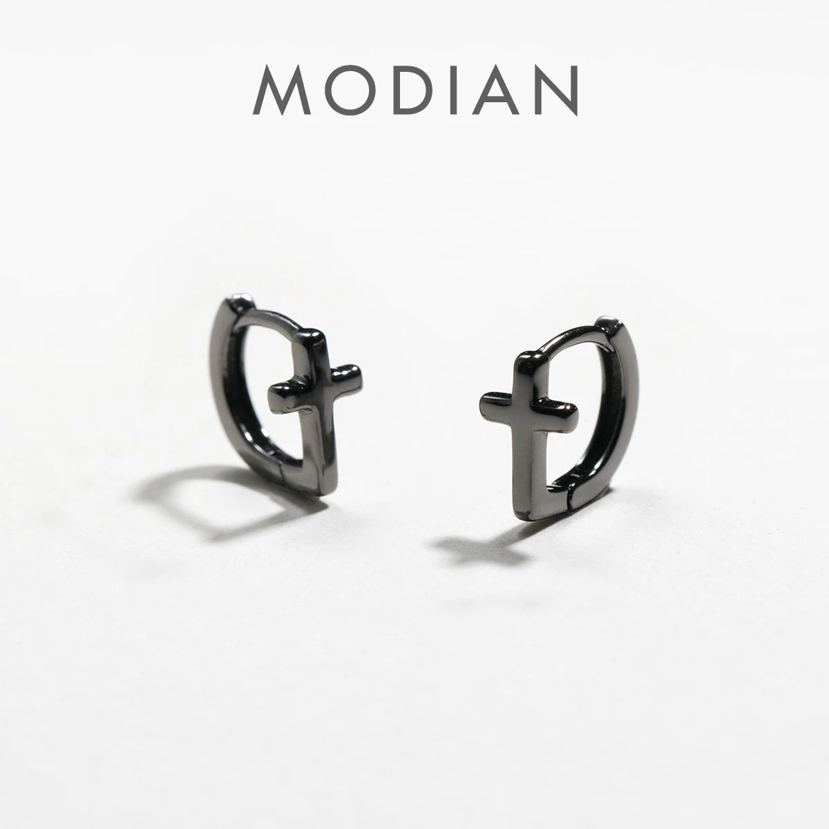 Modian Vintage Smooth Black Cross Hoop Earring for Women Genuine 925 Sterling Silver Simple Earring Korea Style Fine Jewelry 1