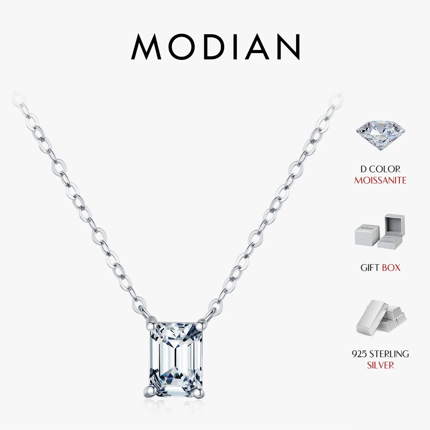 MODIAN D Color Rectangle Emerald Cut Moissanite Necklaces 925 Sterling Silver Classic Luxury Pendant Necklace For Women Jewelry 1