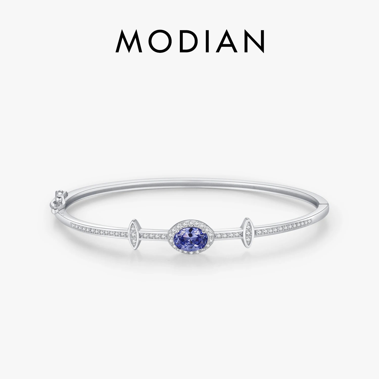 MODIAN 925 Sterling Silver Oval Halo Tanzania CZ  Bangle Bracelet Platinum Plated Fine Jewelry Gift For Women Mom Wife Girls 1