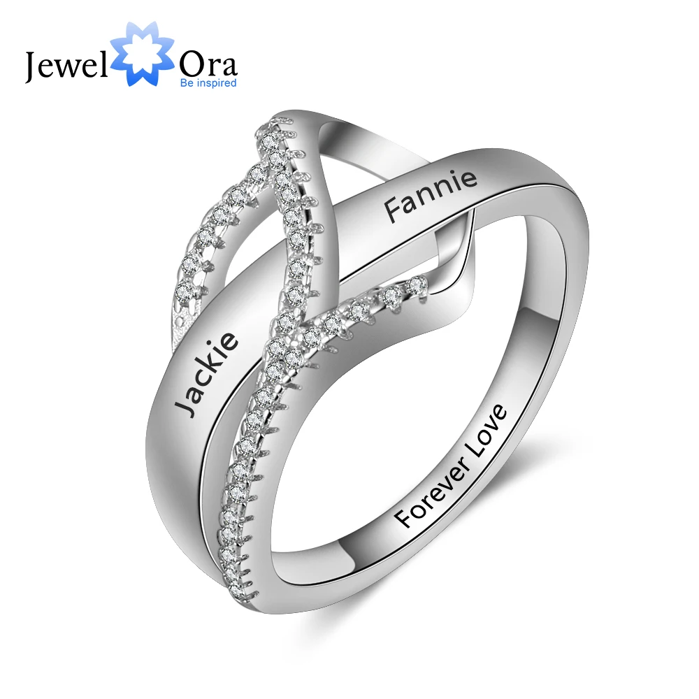 Surround Heart Design Personalized Gift Engraved Names Rings for Women Promise Love Anniversary Jewelry (JewelOra RI103800) 1