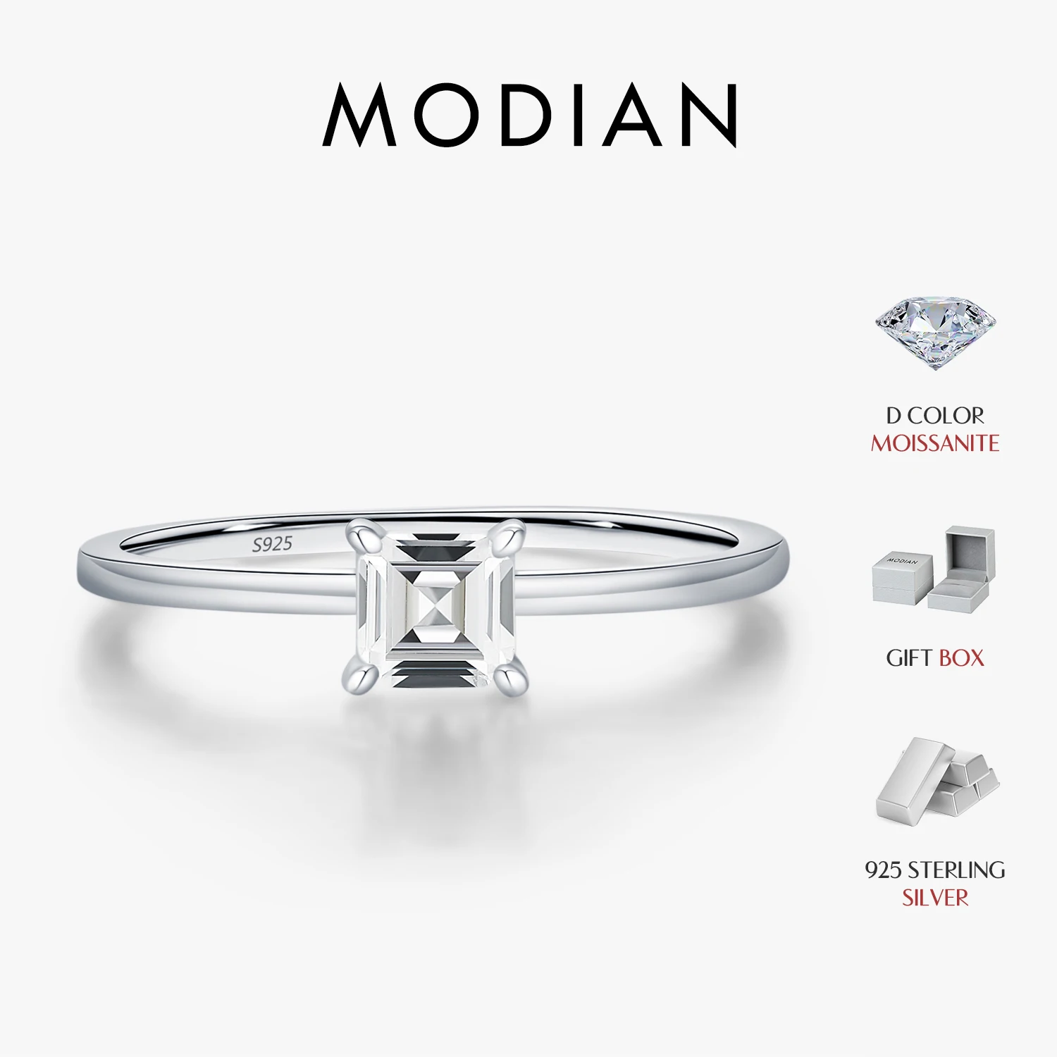 MODIAN Emerald Cut D Color Square Moissanite 925 Sterling Silver Classic Finger Rings For Women Wedding Statement Jewelry 1