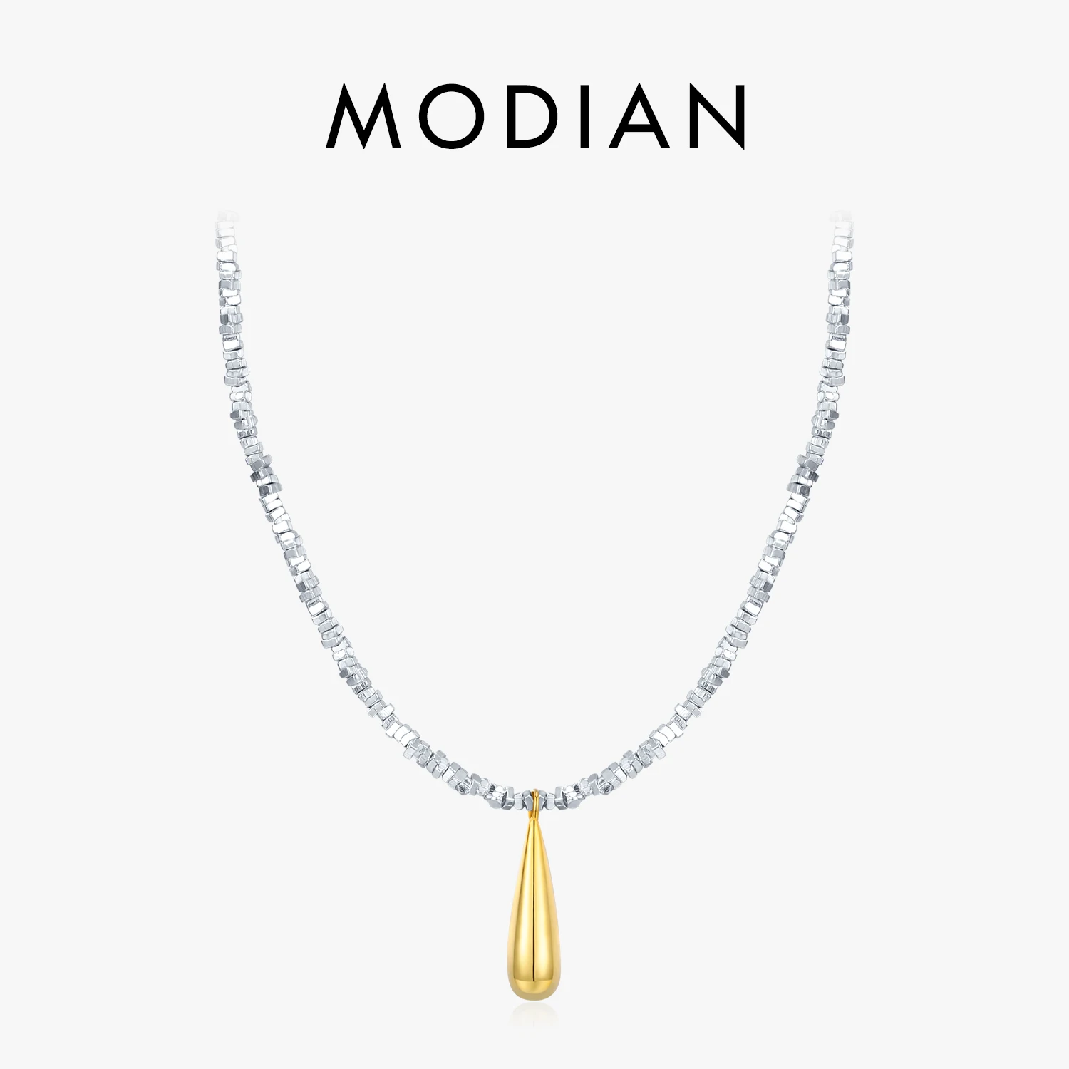 MODIAN 925 Sterling Silver Geometric Square Necklace Pendant Gold Color Water Drop Fine Jewelry For Women Valentine's Day Gifts 1