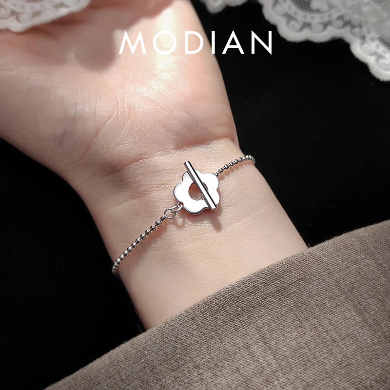 Modian 100% Genuine 925 Sterling Silver Minimalist Beads Balls Geometric Bracelet for Women OT Bangle Fine Jewelry Girl Gift 1