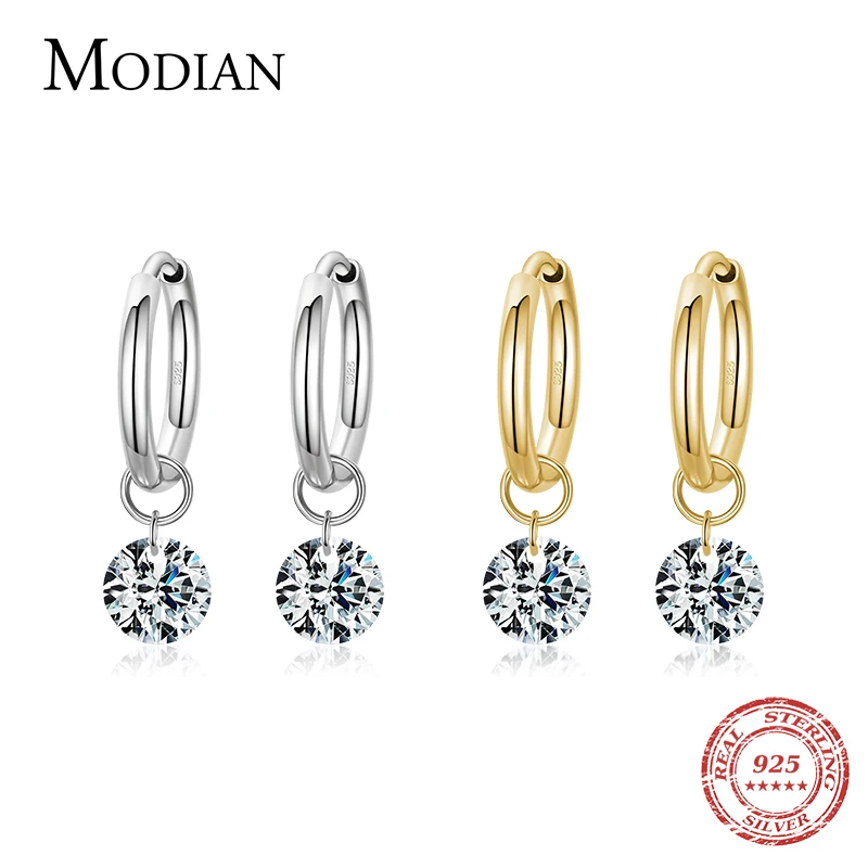 Modian 100% 925 Sterling Silver Classic Circle Sparkling Clear CZ Hoop Earrings For Women Luxury Wedding Statement Jewelry Arete 1