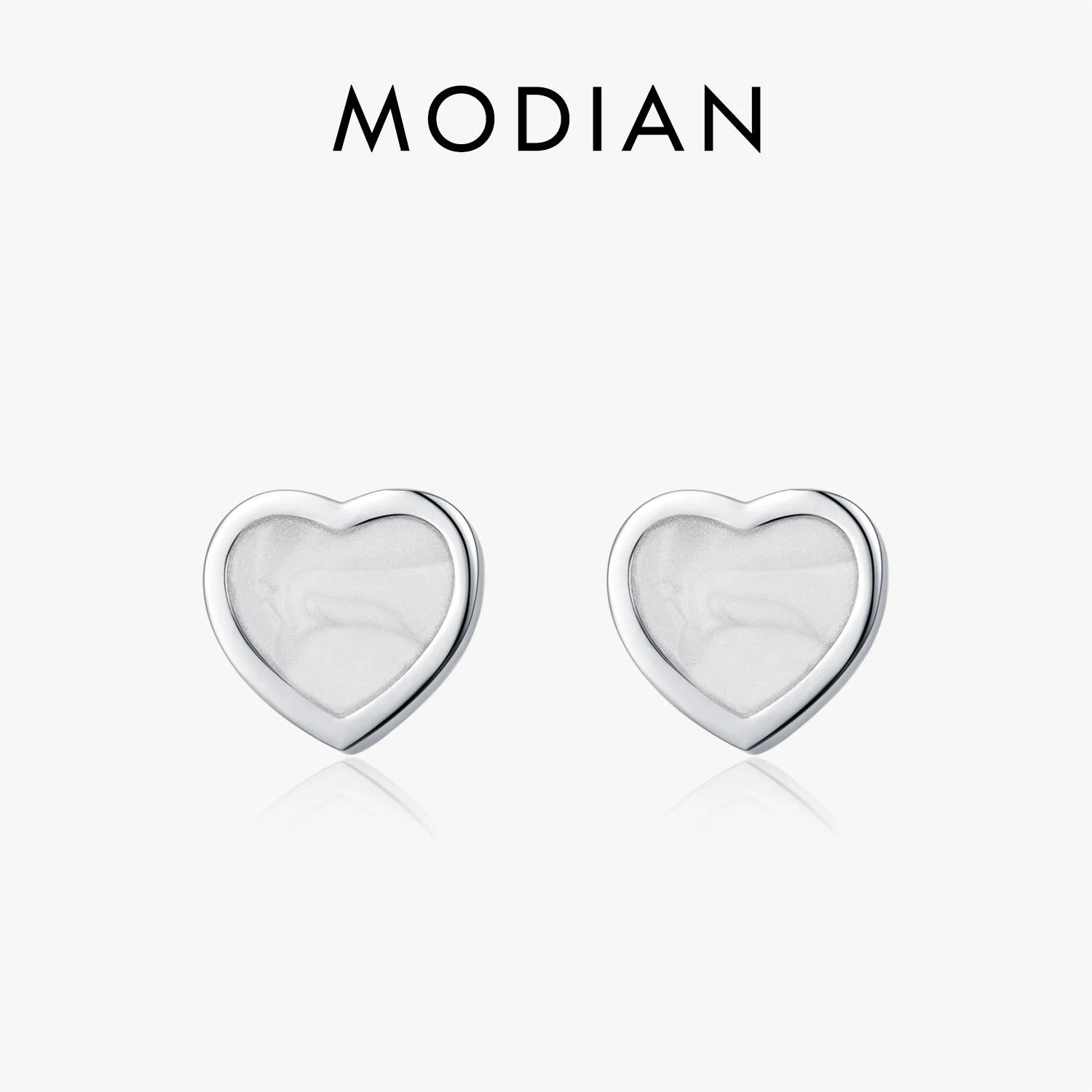 MODIAN 925 Sterling Silver Fashion Romantic White Enamel Hearts Stud Earrings For Women Girls Party Fine Jewelry Accessories 1
