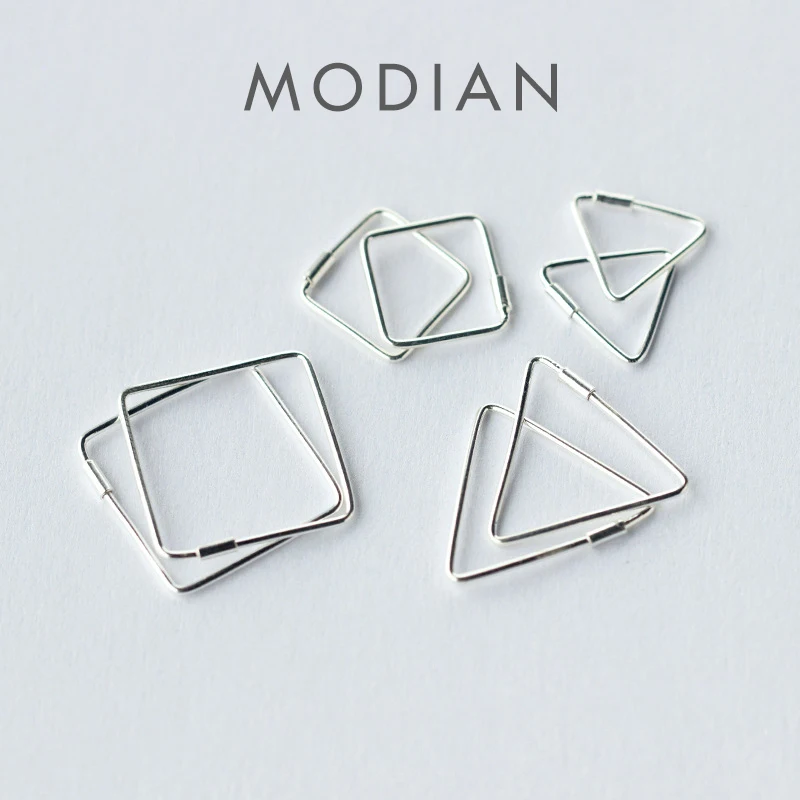 Modian Minimalist Geometric Square Triangle Real 100% 925 Sterling Silver Anti-Allergy Stud Earring for Women Girl Fine Jewelry 1