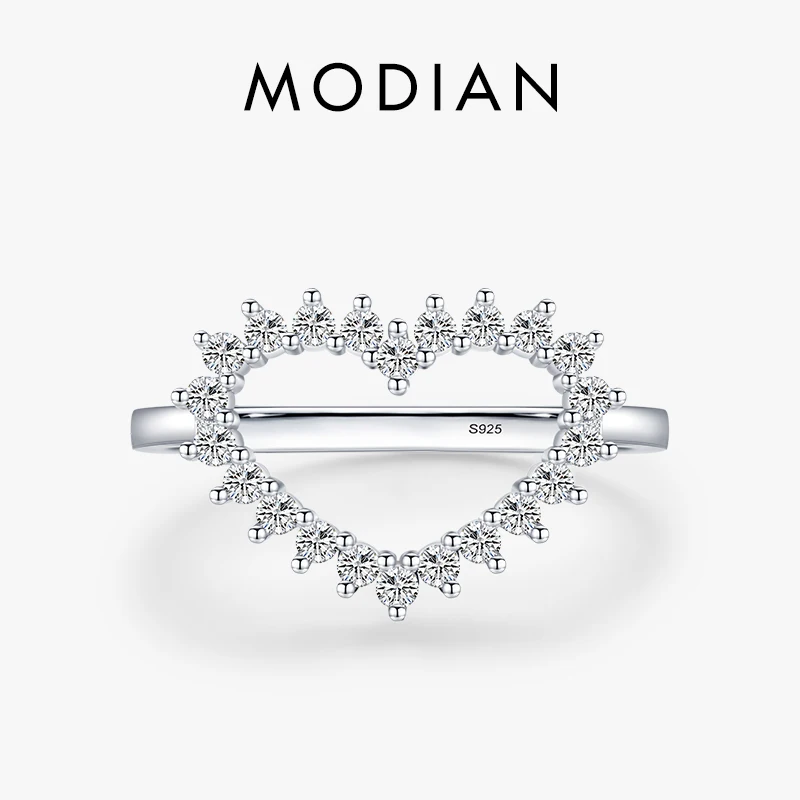 MODIAN Genuine 925 Sterling Silver Delicate Love Heart Ring Inlaid With Bright Clear CZ For Women Fine Jewelry Anniversary Gift 1