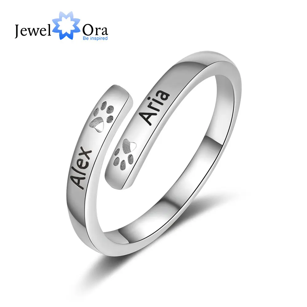 Simple Style Personalized Cat Paw Rings for Women Customized Pet Name Open Ring Anniversary Gift for Mother Grandma 1