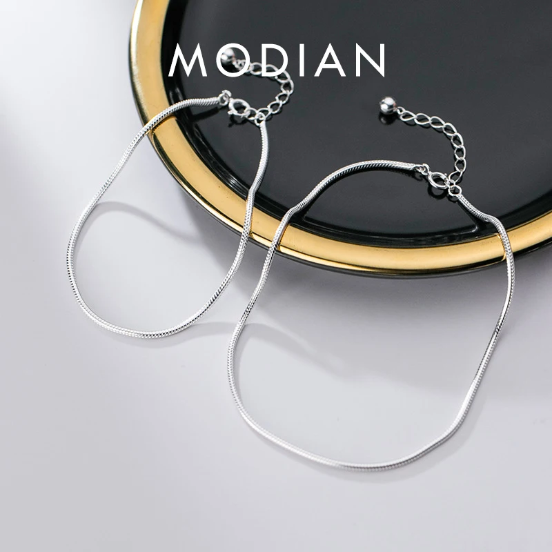 Modian Hight Quality 100% 925 Sterling Silver Fashion Classic Snake Chain Bracelet Anklet Link for Women Fine Jewelry Bijoux 1