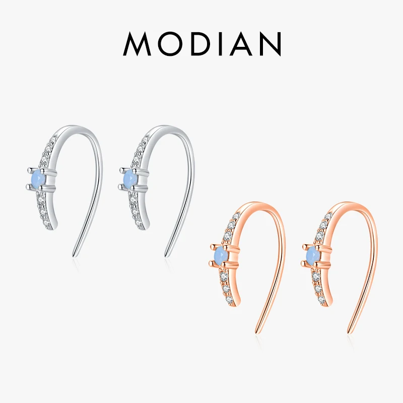 Modian 925 Sterling Silver U Shape Exquisite Blue Opal Simple Stud Earrings Fashion Rose Gold Color Jewelry For Women Gifts 1