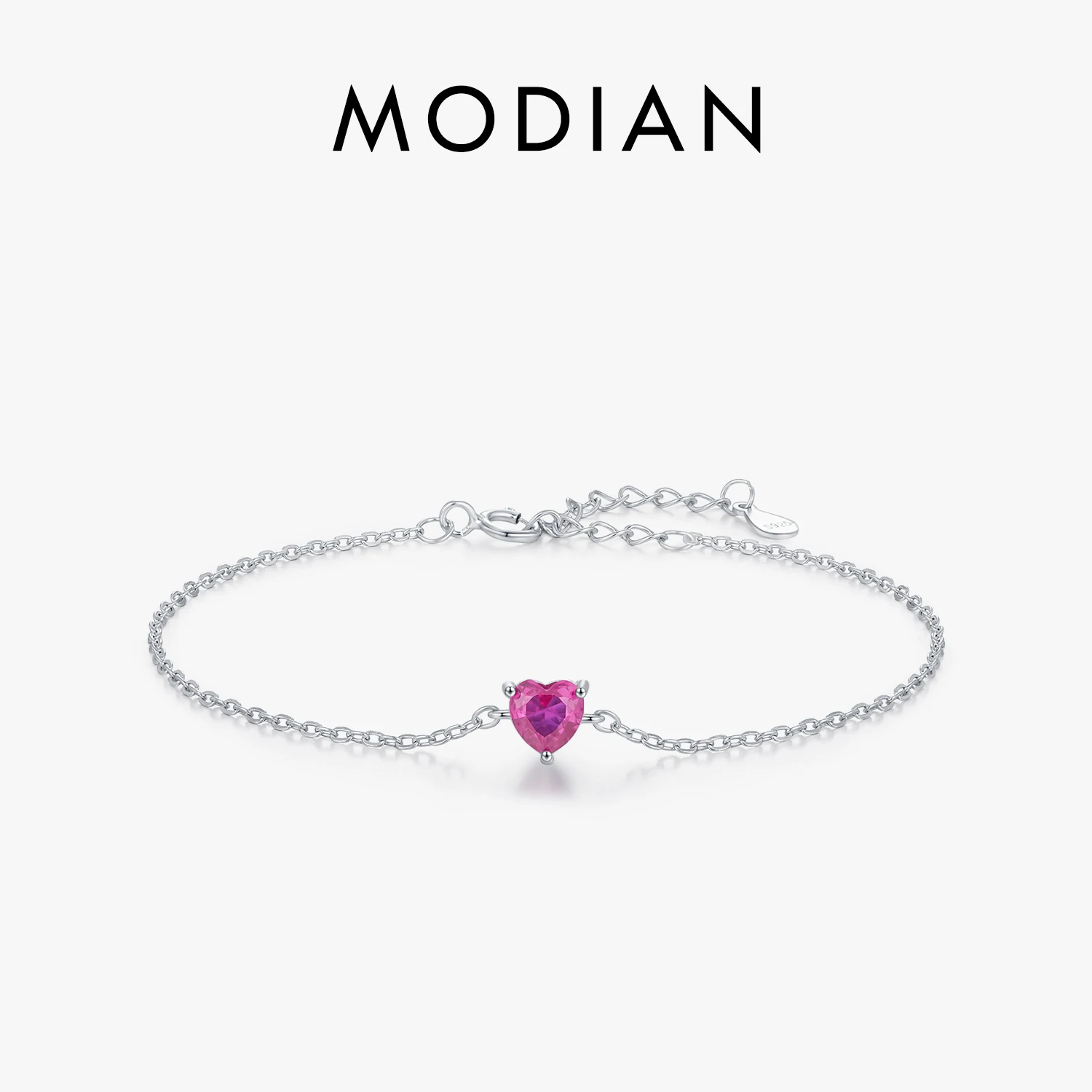 MODIAN 925 Sterling Silver Romantic Rose Red Zirconia Heart  Bracelet Elegant Simple Link Chain For Women Fine Jewelry Gifts 1