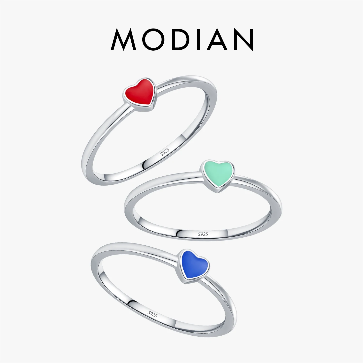 MODIAN 925 Sterling Silver Cute Sweet Colorful Enamel Heart Thin Stackable Finger Rings For Women Fine Jewelry Accessories 1