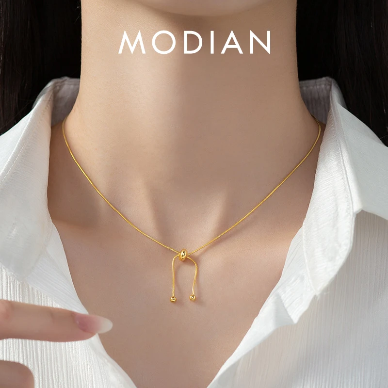 Modian 925 Sterling Silver Beads Adjustable Necklace Basic Chain Link Simple Fashion Fine Jewelry For Women Valentine's Day Gift 1