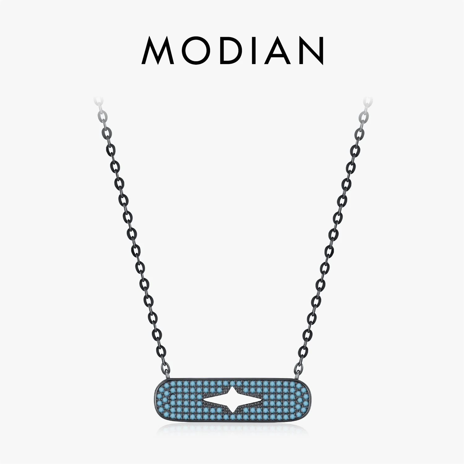 MODIAN 925 Sterling Silver Punk Hallow Out Star Black Golden Pendant Necklace Synthetic Turquoise Stackable Jewelry For Women 1