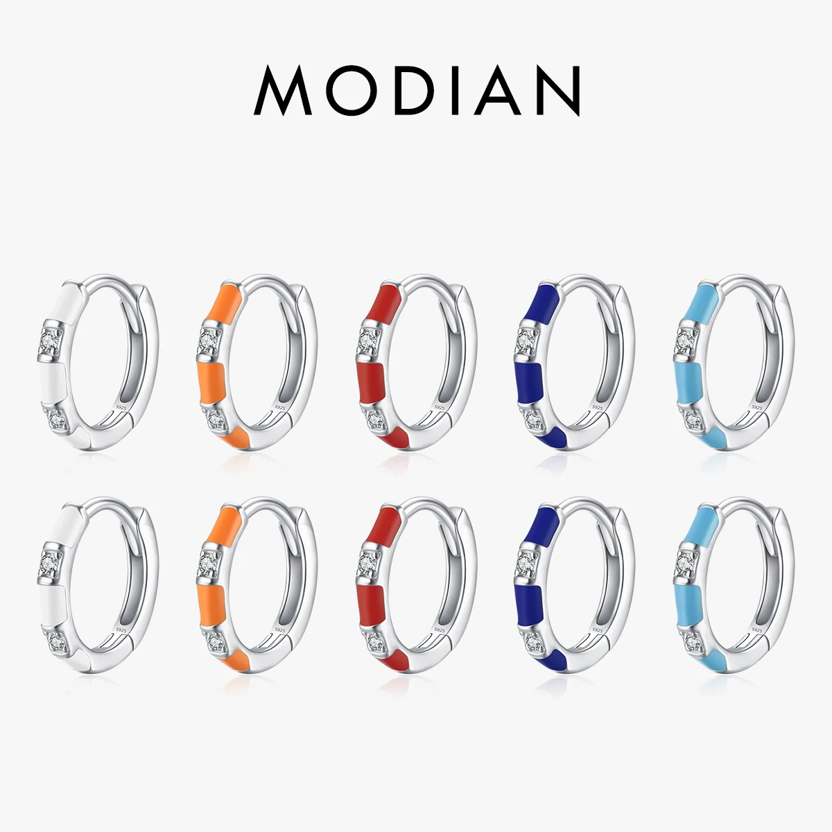 MODIAN Real 925 Sterling Silver Small Trendy Colorful Enamel Hoop Earrings Dazzling Tiny Ear Buckles For Women Fine Jewelry Gift 1