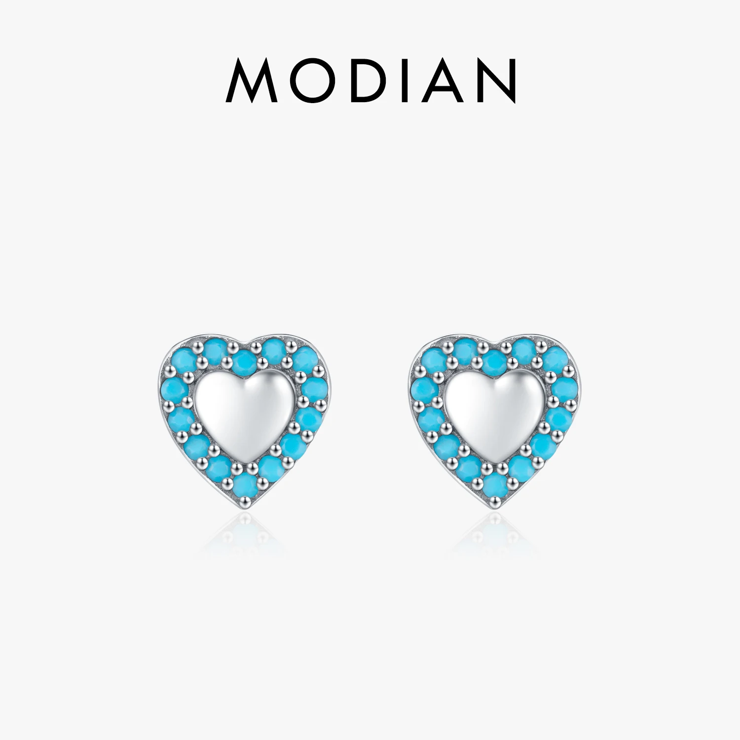 MODIAN 925 Sterling Silver Small Hearts Vintage Turquoise Stud Earrings Classic Stackable Fine Jewelry For Women Gifts 1