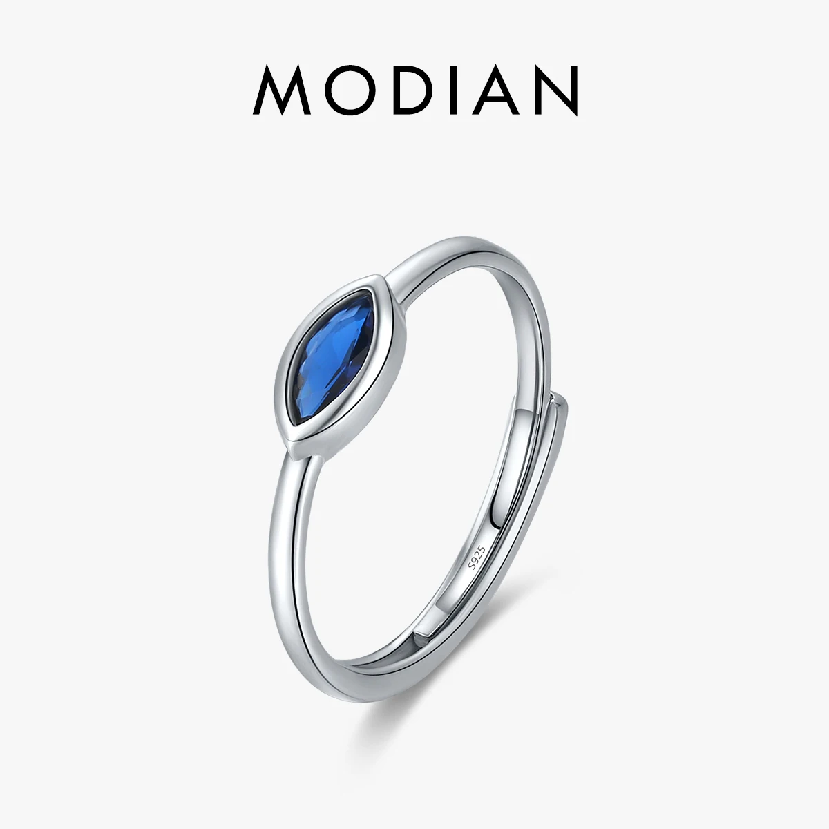 MODIAN 925 Sterling Silver Simple Rhombus Blue Zirconia Opening Ring Trendy Sparkling Adjustable Ring For Women Fine Jewelry 1