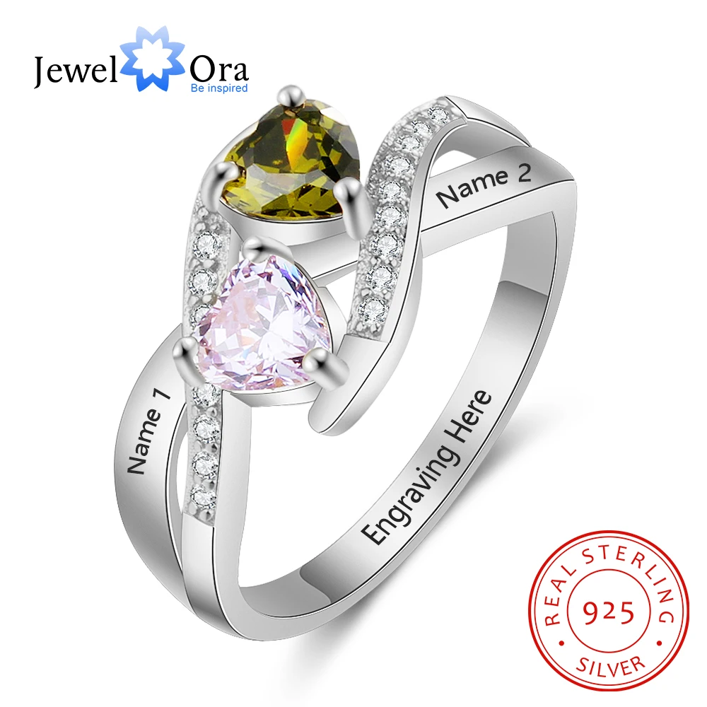 925 Sterling Silver Personalized Couple Name Engraved Ring with Heart Birthstone Custom Wedding Engagement Rings for Women Gifts 1