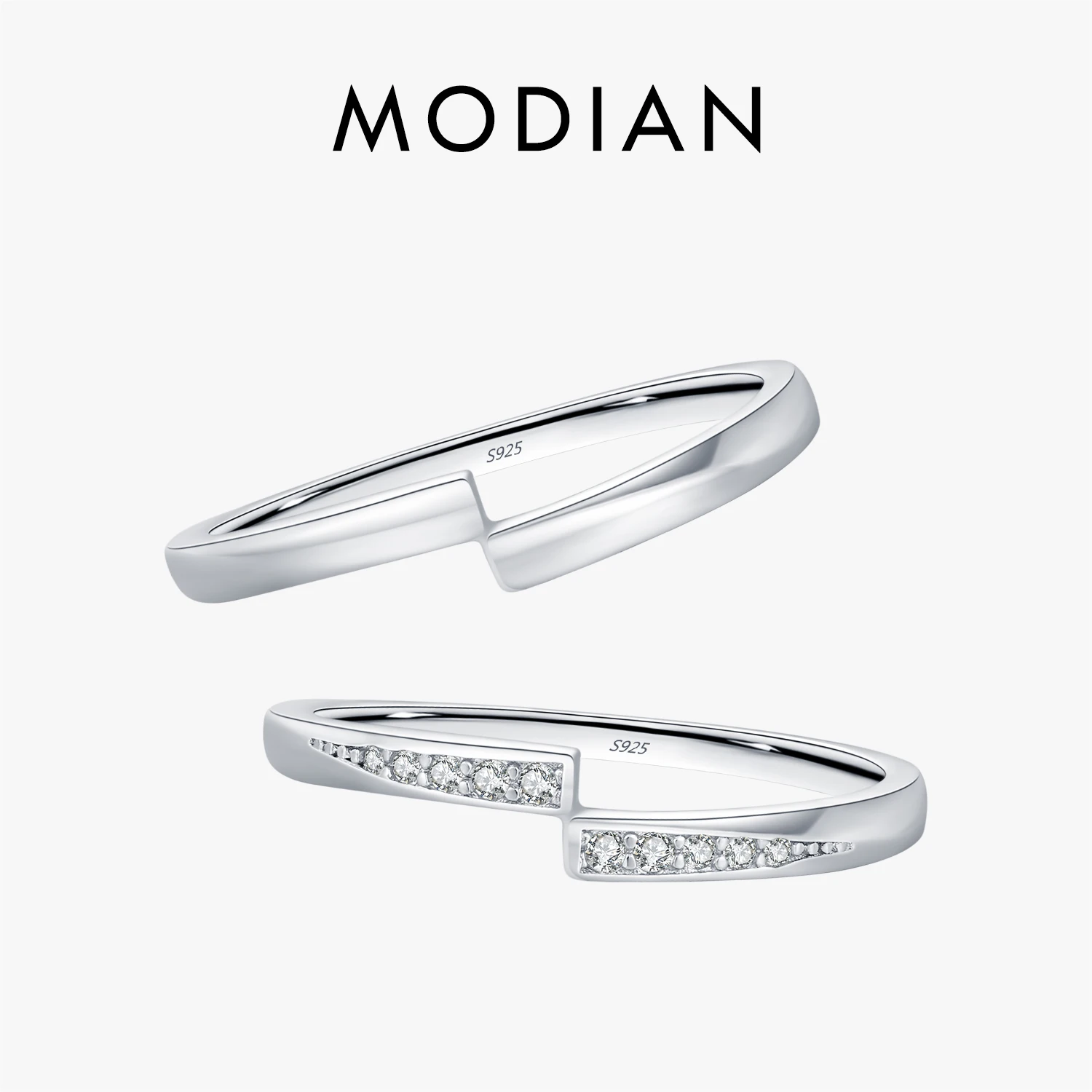 MODIAN 925 Sterling Silver Geometric Clear Zirconia Couple Finger Rings For Women Wedding Engagement Fine Jewelry Gifts 1