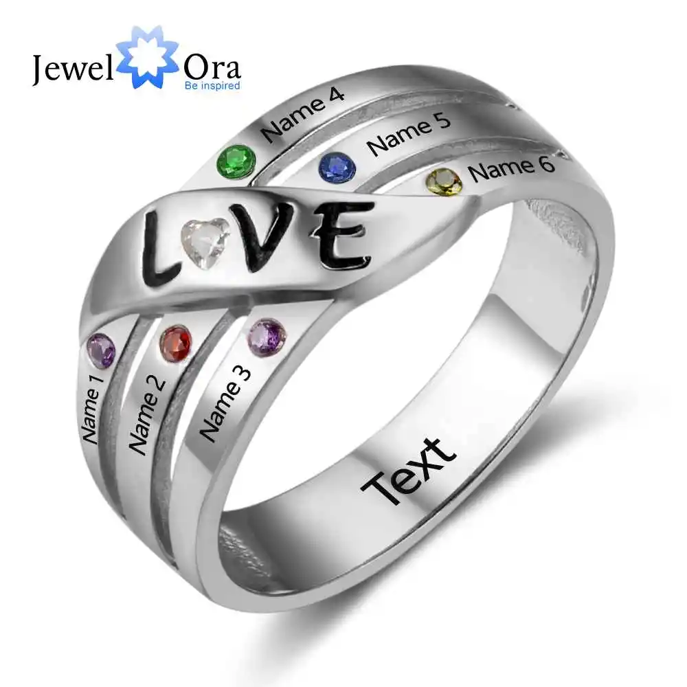 Friendship Gift Personalise Custom Birthstone Ring Engrave Friend Name Love 925 Sterling Silver promise Ring( JewelOra RI102741) 1