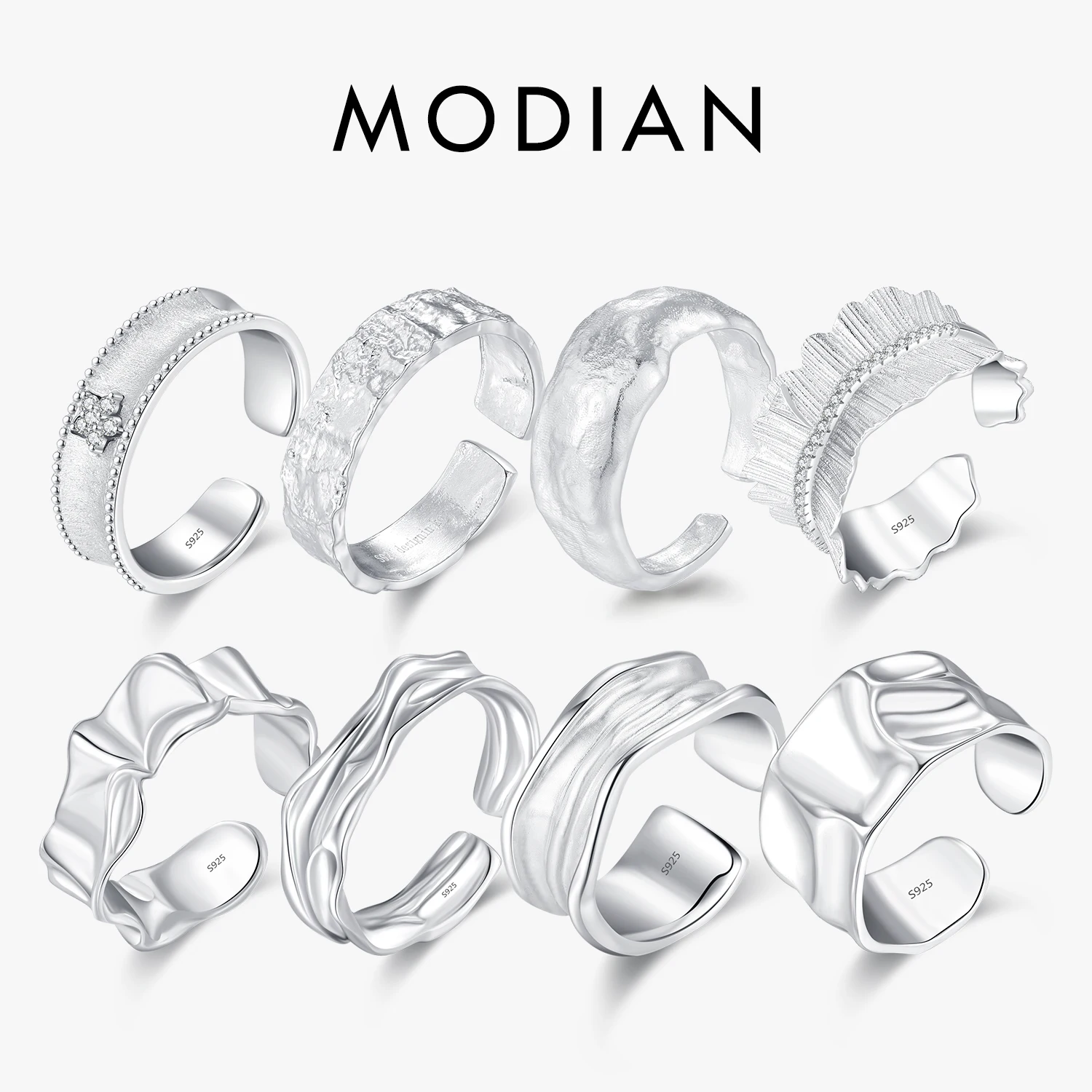 MODIAN 925 Sterling Silver Luxury Geometric Texture Scrub Irregular Finger Ring Trendy Punk Party Jewelry For Women Gifts 1