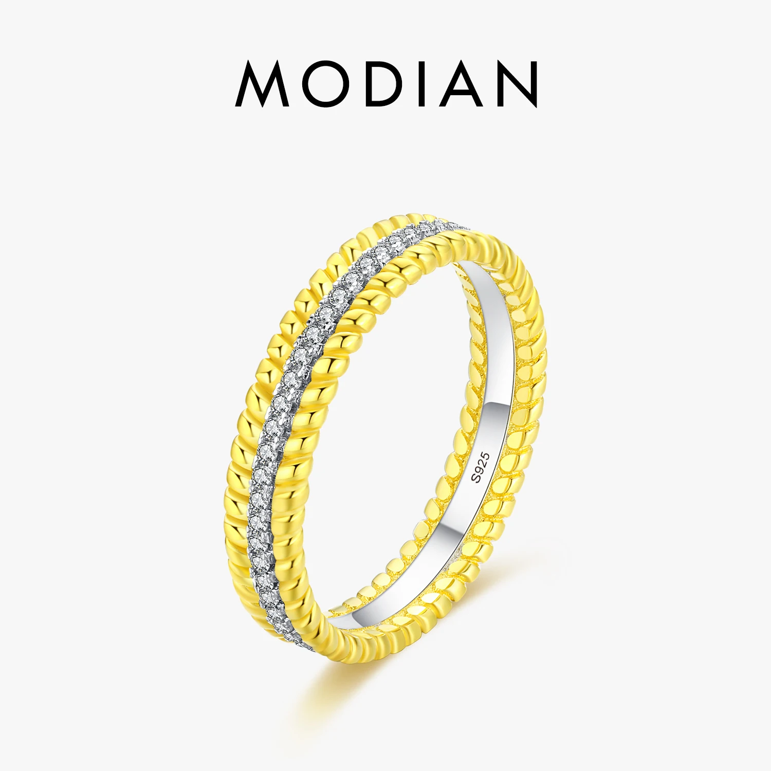 MODIAN Fashion 925 sterling silver Rings Shining AAAAA Cubic Zirconia Eternity Bands Rings For Women Gold Color Fine Jewelry 1