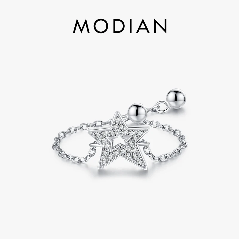 MODIAN Link Chain Adjustable STARS Sparkling Stars Ring 925 Sterling Silver Fine Jewelry For Women Rhodium Plated Female Rings 1