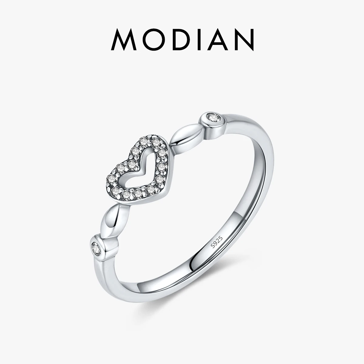 MODIAN Vintage Exquisite Ring Real 925 Sterling Silver Hollow Heart Simple Trendy Rings For Women Birthday Gift Fine Jewelry 1