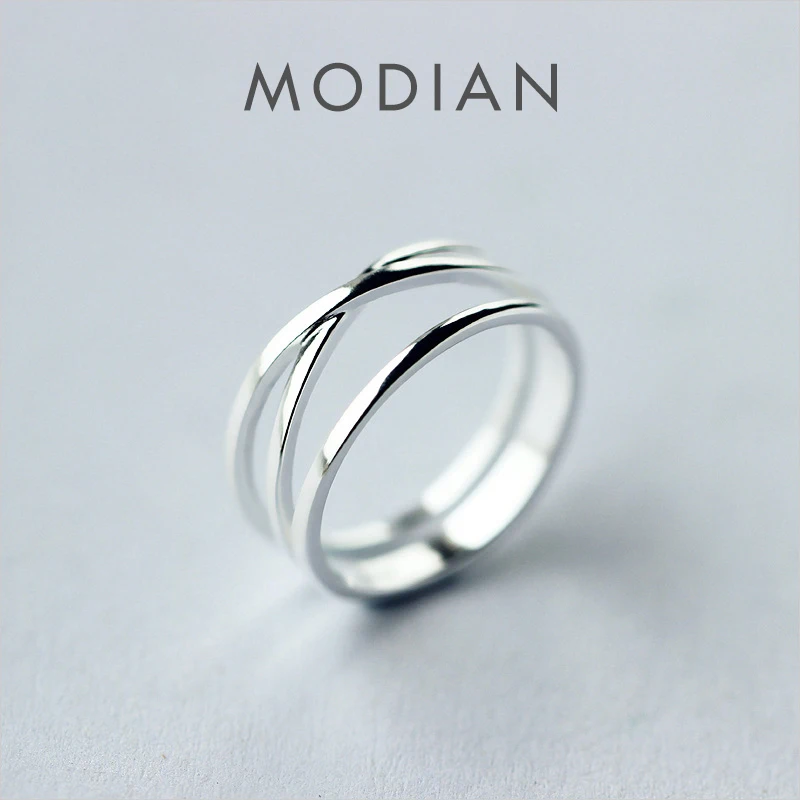 Modian Genuine 925 Sterling Silver Simple Cross Finger Ring for Women Fashion 3 Sizes Ring Minimalist Style Fine Jewelry Bijoux 1