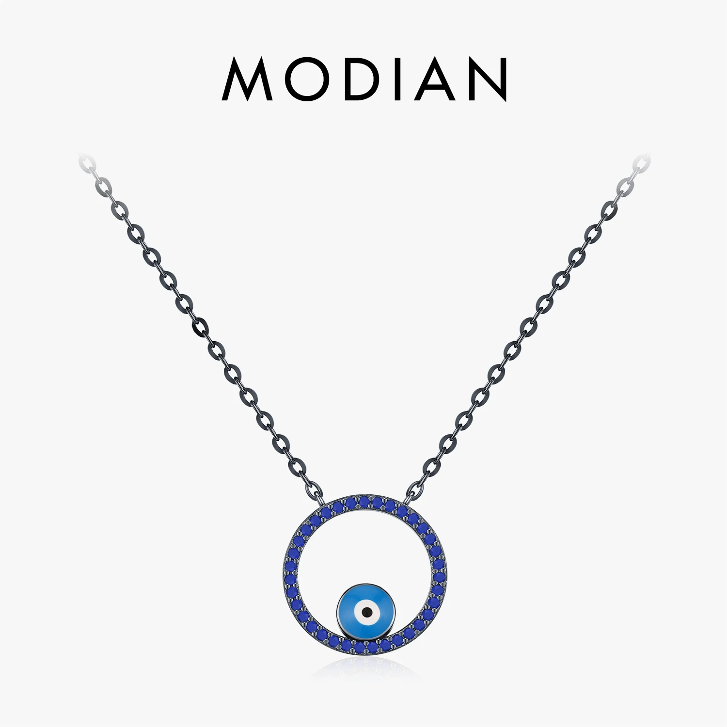 MODIAN Cute Enamel Ghostly Eyes Necklace 925 Sterling Silver Synthetic Lapis Lazuli Pendant Necklace For Women Fine Jewelry 1