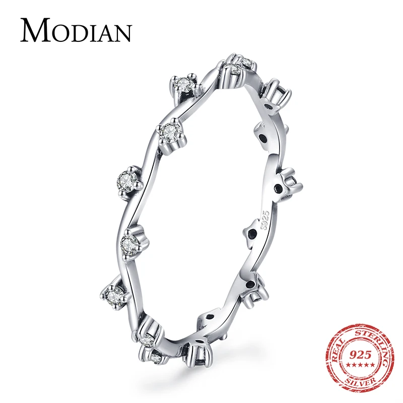 Modian 925 Sterling Silver Charm Line Clear CZ Finger Rings Elegant Wedding Trendy Stackable Ring For Women Brand Jewelry Anel 1