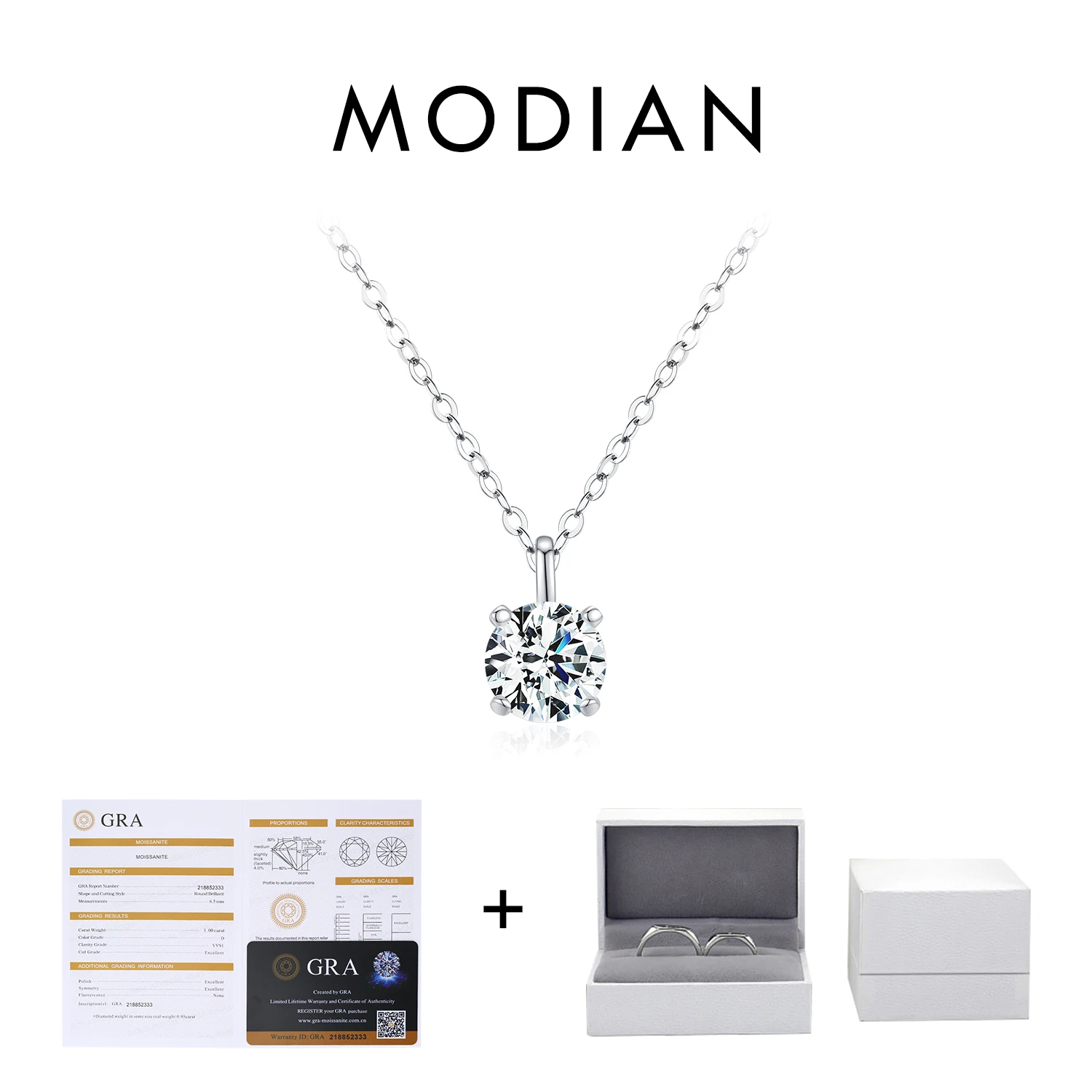 MODIAN 1CT Prong Setting Moissanite Necklace D color VVS1 Lab Diamond Pendant For Women 925 Sterling Silver Wedding Jewelry 6