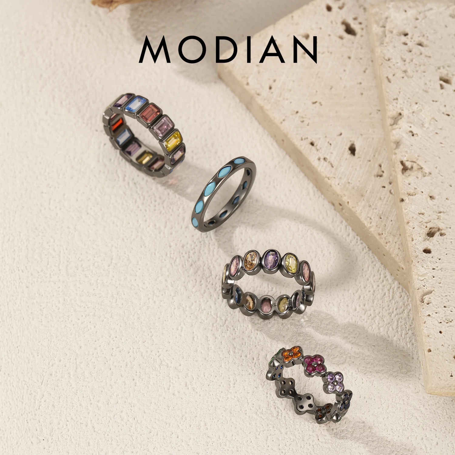 MODIAN 925 Sterling Silver Colorful Punk CZ Geometric Twist Line Trendy Stackable Eternity Band Rings For Women Fine Jewelry 1